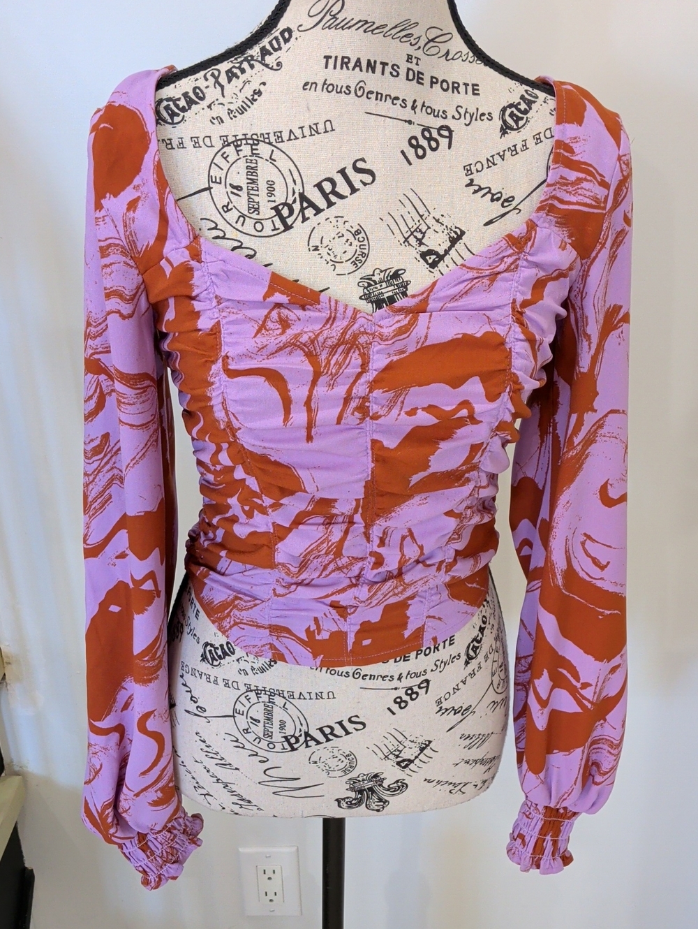 OPEN EDIT | Women's Purple/Rustic  Orange Ruched Long Sleeved Blouse